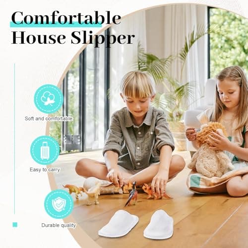 Twistover 6 Pairs Kids Disposable Slippers Non-Slip Closed Toe Spa Slippers Comfortable Indoor Outdoor Slippers for 4-12 Years Boys Girls Party Hotel Travel, White, Small — view 2