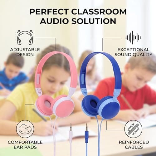 VELATEMOR 12 Pack Wired Headphones for Classroom, 3.5mm Stereo Headset with Adjustable Headband for Kids Adults, Over Ear Student Headphones for School Library Travel — view 3