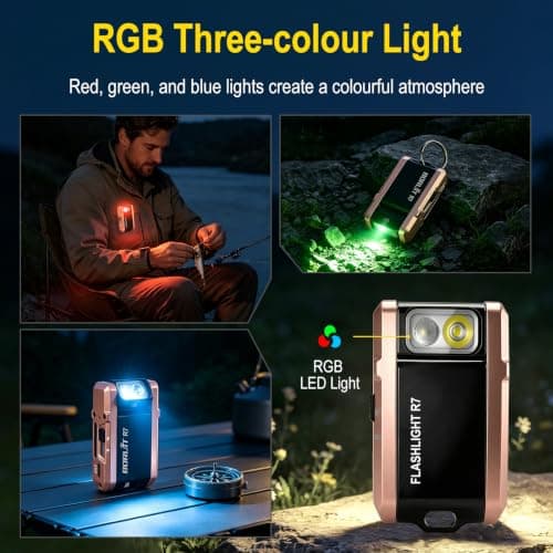 BORUIT R7 LED Torch Rechargeable, Mini EDC Powerful Keychain RGB Flashlight — view 4