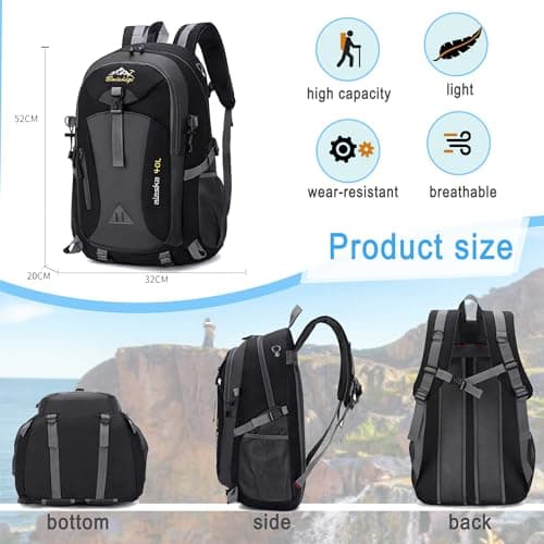Nircho 40L Hiking Backpack Lightweight Breathable Trekking Rucksack for Men Women, Durable Water Resistant Travel Bag for Skiing Camping Climbing Cycling Trekking Mountaineer Outdoor Sports — view 3