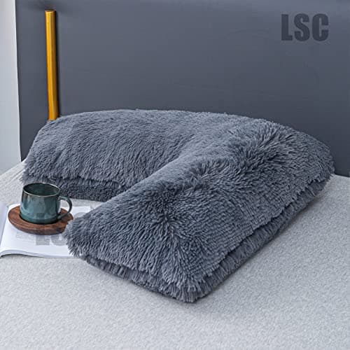 LSC Orthopedic V Pillow Soft & Fluffy Sherpa Teddy HUG & SNUG Fleece Pillows to Support Head, Neck and Back V-Shaped Nursing Pillow with Non-Allergenic Pillowcase (BLACK, 70 X 35 CM) — view 3
