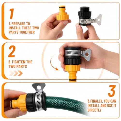Maccyi 2 Pack Kitchen Tap Hose Connector,4/6mm Tap Connector For Hose Pipe,Hose Adapter For Kitchen Tap, Kitchen Bathroom Garden Indoor Outdoor Use Car Washing Tool Free Installation(Yellow) — view 6