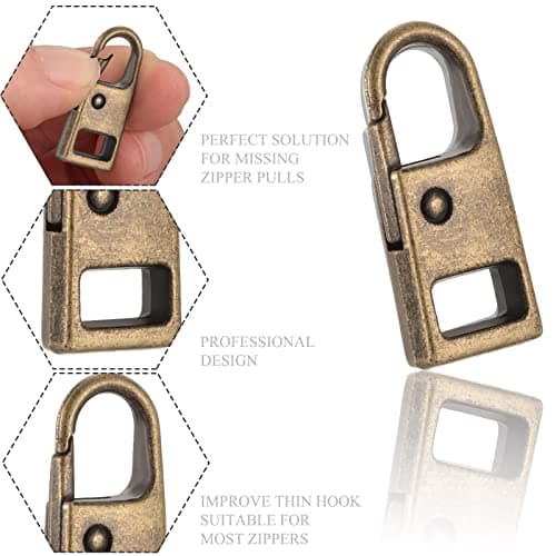 8 Pieces Zipper Pull Replacement Zipper Repair Kit Slider Metal Handle Mend Fixer Detachable Head Pull Tab for Luggage Backpack Jacket Coat(Bronze) — view 4