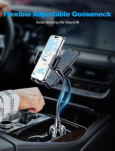 TOPGO Cup Holder Phone Mount, [Upgraded Adjustable Gooseneck & Firmly Stable] Cup Holder Phone Holder for Car, Cell Phone Automobile Cradles for iPhone 14, Samsung and More Smartphone(Black) — view 2