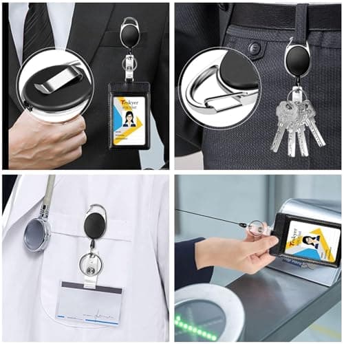 Teskyer 10 Pack Retractable Keychain, Retractable Lanyard, Badge Holder with Carabiner Belt Clip for ID Card and Keyring — view 6