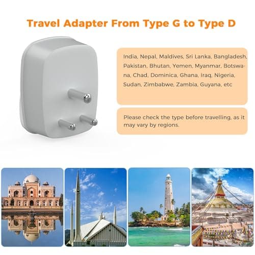 TESSAN UK to India Plug Adapter, Type D Indian Travel Adapter with USB C — view 3