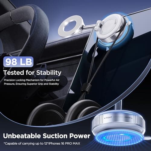 MSXTTLY Magnetic Car Phone Holder Vmag-S1,360° Rotatable Foldable & AdjustableSuction Phone Mount, for iPhone 17 Pro MAX 16 15 14 13 12 & Android, White — view 2
