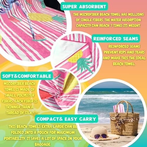 Lubibi Microfibre Beach Towel 80x160cm，Extra Large Beach Towels for Adults — view 3
