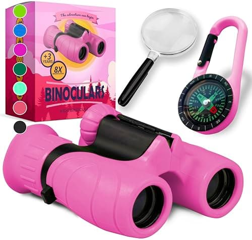 Promora Binoculars for Kids, Set with Magnifying Glass & Compass - Outdoor Toys, Kid Binoculars for 3-12 Years Boys and Girls for Toddler, Gift for Kids