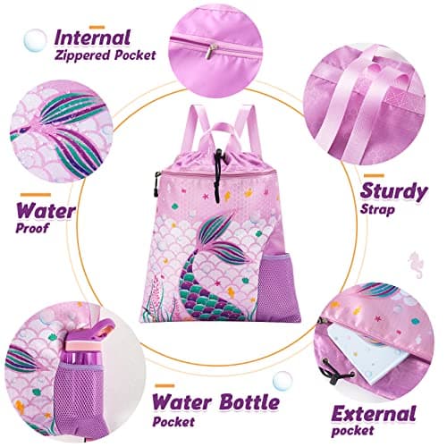 WAWSAM Kids Drawstring Gym Bag with Zippered Pocket and Water Bottle Pocket — view 2