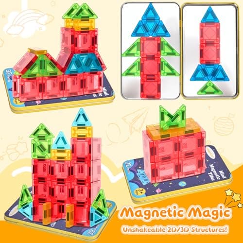LeagoEra Mini Magnetic Tiles Toddler Toys, 32PCS Travel Magnetic Tiles Building Blocks Toy Plane Activities for Kids Ages 3 4 5 6 7 8 Years Old Boys Girls Gifts — view 6