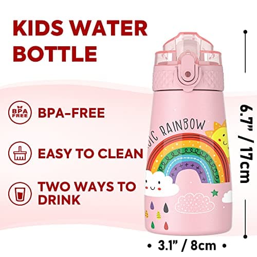 OLDLEY 350ml/12oz Kids Stainless Steel Water Bottle with Straw for School with 2 Different Lid Metal Vacuum Insulated Water Bottles Small Flask for Boys Girls Toddler Children Hot Cold Drinks BPA Free — view 4