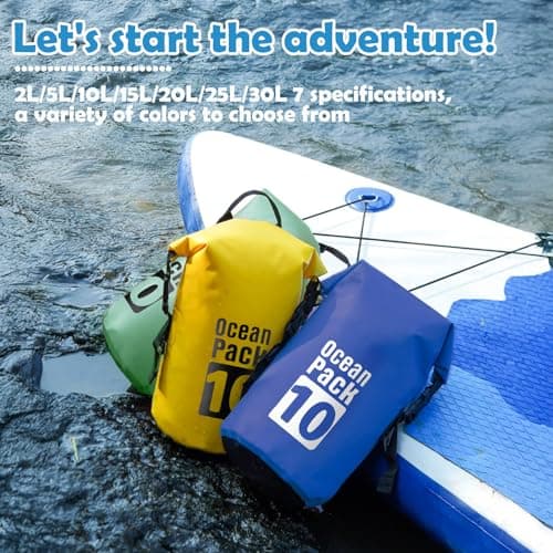 MOMAHUA 15L Waterproof Dry Bag Backpack with Double Shoulder Straps - Sage Green Durable PVC Roll Top Dry Sack - Heavy Duty Reusable Rucksack for Kayaking, Boating, Beach & Travel — view 5