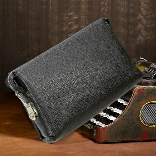 CONTACTS Leather Clutch with Combination Lock Men's Genuine Leather Phone Holder Zip Coin Key Travel Accessories Organizers Wallet Purse Anti-Thief Handbag Black — view 2