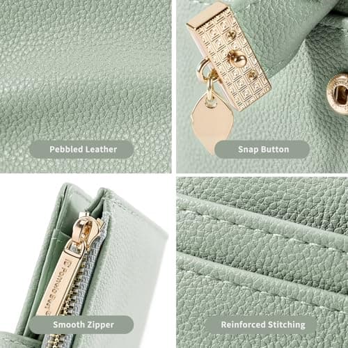 Pomelo Best Women's RFID Wallet - Vegan Leather Bi-fold Small Ladies Purse with Zipper Coin Pocket & ID Window - Leaf Charm Compact Wallet for Women — view 2