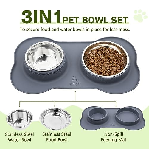 Pecute Dog Bowls Non-Slip, Stainless Steel Double Bowls Set For Cats & Dogs — view 2