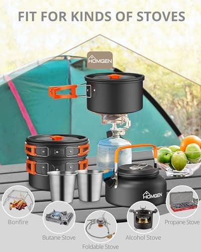 HOMGEN Camping Cooking Set Camping Pots and Pans Set Aluminium Camping Cookware Kit Protable Cooking Mess Kit Lightweight Camping Cooking Equipment for 2-3 People Perfect for Camping Picnic Hiking etc — view 6