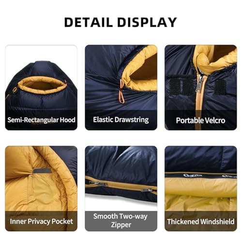 QEZER Down Sleeping Bag, XL Lightweight Sleeping Bag [1000g] for Adults and Teens Camping, Hiking,Backpacking Outdoor with 620FP Duck Down 4 Season (Darkblue, 1000g down) — view 6