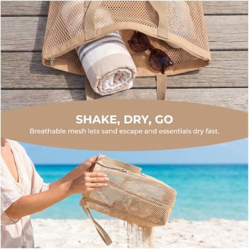 Wrbugukeji Mesh Beach Bag, Stylish Beach Tote for Swimming(Brown) — view 6