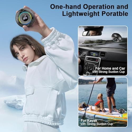 Hupoaf Shower Speaker Bluetooth 5.3, 2025 IP7 Waterproof Speaker, Portable Speaker with Deep Bass, 6D HIFI Stereo, Outdoor Speaker Weatherproof, 10H Playtime, RGB, for Bathroom, Travel, Sky blue — view 3