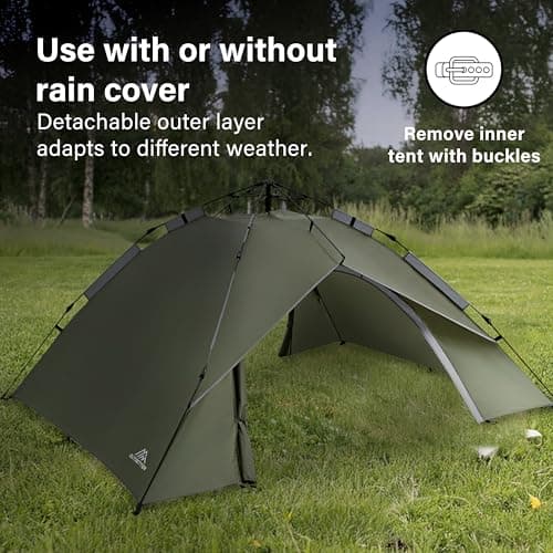 Camping Tent Pop Up, 3-4 Man Automatic Instant Tent Ultralight Dome Tent 4 Seasons, 2 in 1 Double Layers with Removable Outer & Carry Bag for Camping Hiking — view 5