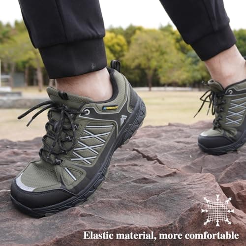 Queday Men's Green Waterproof Hiking Shoes Lightweight Anti Slip Outdoor Grey Breathable Hike Trekking Trails Shoe Size 44 — view 2