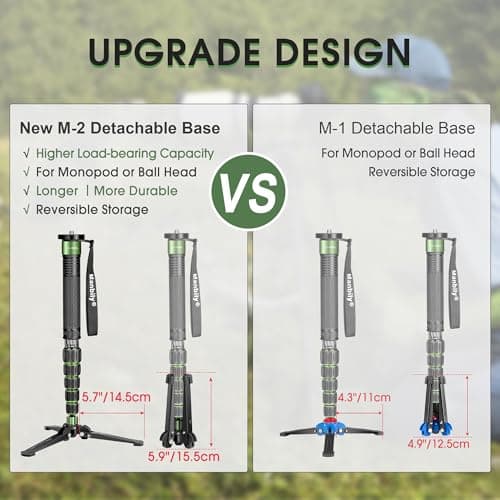 Manbily M-2 Monopod Base with Three Feet, Mini Desktop Tripod, 3/8 inch Screw, Monopods Stand Support Travel for DSLR Camera Ball Fluid Head Camcorder, Tilt 20° & Rotate 360° (Green) — view 2