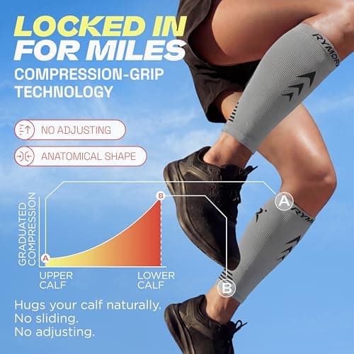 Rymora Calf Compression Sleeves for Men & Women (Ideal for Sports, Running, Shin Splints & More) (One Pair) (Grey) (Large) [L] — view 6