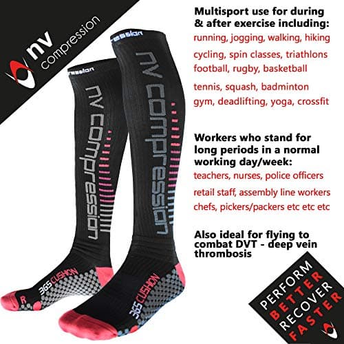 NV Compression 365 Cushion Socks – Black – Compression Sports Socks – for Running, Cycling, Triathlon, Gym (Bk/Red Stripes, XL) — view 4