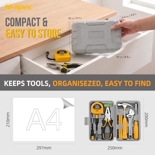 Hi-Spec 20Pcs Compact Home and Office Hand Tool Kit for DIY Repairs, Yellow — view 2