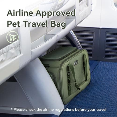 Petsfit Airline Approved Cat Travel Carrier – Portable Foldable Soft Pet Bag for Small Dogs & Cats, Ventilated, Shoulder Strap Included, Car & Plane Friendly, Olive Green, 49×23×28cm — view 2