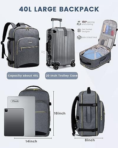 LOVEVOOK Travel Backpack Cabin Size for Women, Carry On Backpacks 45L — view 3