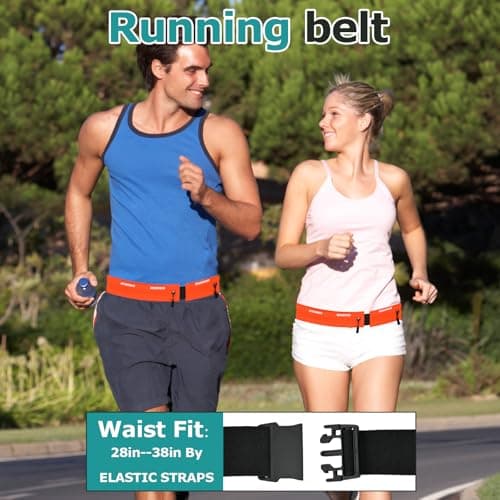 Running Belt Waist Bag, Orange, Dual Zip Pockets, Adjustable Elastic Strap with Reflective Strips (Orange) — view 4