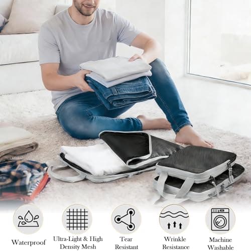 7PCS Compression Packing Cubes Set, Travel Luggage Organiser Bags for Suitcases & Backpacks, Space-Saving Packing Organisers for Trips (Beige) — view 5