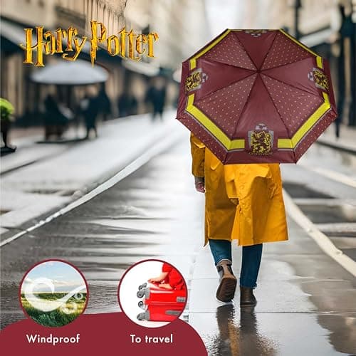 BONNYCO Umbrella Windproof Strong of Harry Potter. Maroon Umbrella Compact with Reinforced Structure, Folding Brolly for Bag, Backpack or Travel. Mini Pocket Brolly, Original Gifts for Men Women — view 5