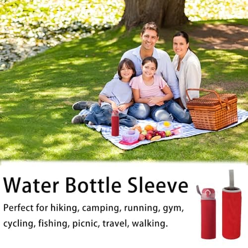 Water Bottle Sleeve Neoprene Pouch for Outdoor Hiking Travel (550ml, Red) — view 6