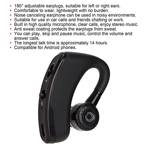 V9 Bluetooth Earpiece, Single Wireless Ear Hook Earphone, 14 Hours Talktime, Noise Cancelling Bluetooth Headset for Sports Driving Business — view 5