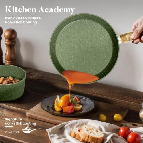 Kitchen Academy Granite Non-Stick Cookware Set 12-Piece, Sage Green — view 6