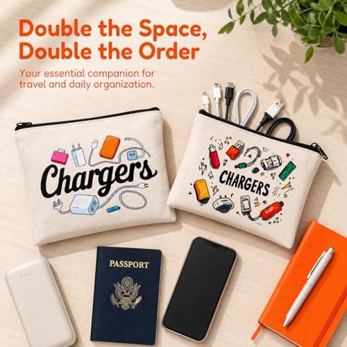 Solvio 2 Pack Multi-Use Zipper Pouch, Portable Travel Organizer Bag for Charger Cables, Tech Accessories, Cosmetics and Toiletries, Ideal Holiday Gifts for Women and Men — view 4