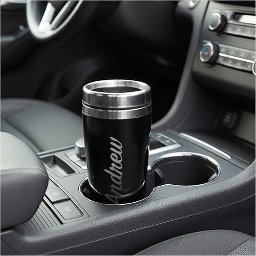 Personalised Travel Mug Engraved Name, 450ml Stainless Steel Thermal Coffee Cup with Lid, Insulated Reusable Coffee Mug for Hot & Cold Drinks, Custom Travel Coffee Mug Gift for Teacher (Black) — view 2