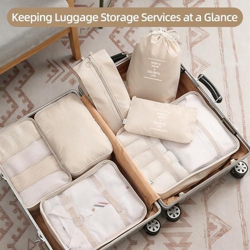 12Pcs Packing Travel Cubes for Suitcase Luggage Organizers with 5 Drawstring Bags,Suitcase Organiser Bag with Waterproof Shoe Storage Bag Compression Pouches Beige — view 6