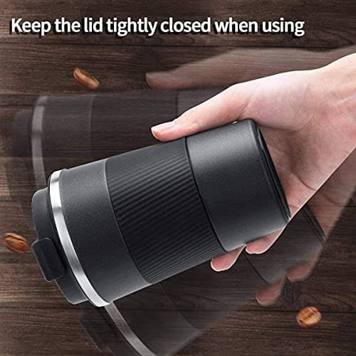 Coffee Cup, Vacuum Reusable Leakproof Double Wall Coffee Cup, Insulation Stainless Steel Eco-Friendly Travel Office Mug for Hot Coffee Tea and Cold Drinks, 17oz/510ml, Black — view 3