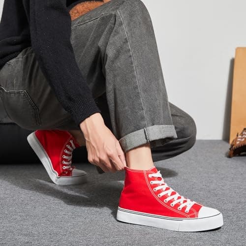 yageyan Men’s High Top Canvas Sneakers Fashion Lace up Walking Shoes Casual Classic, Red, 5 UK — view 2