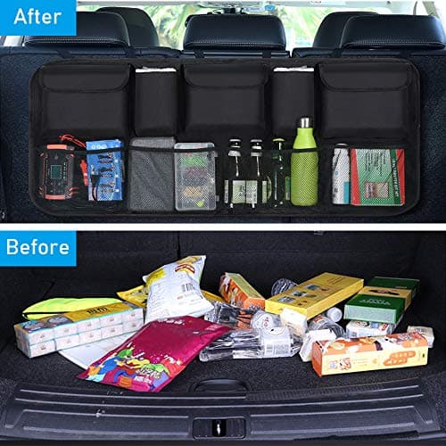 URAQT Car Boot Organiser Waterproof Kick Mats Car Organiser Seat Back Protectors, Multi-Pocket Children's Travel Storage, Durable Foldable Cargo Net Storage for Car Backseat Cover (Large) — view 2