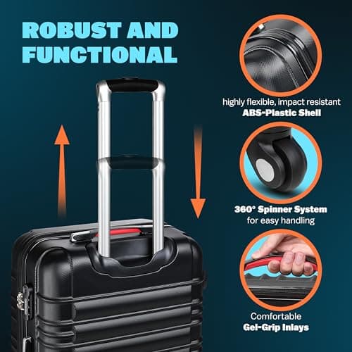 Monzana® 4 Piece Suitcase Set, Luggage Sets for Travel, 4 Wheels, Black — view 4