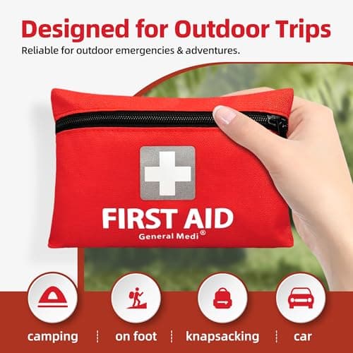 General Medi Mini First Aid Kit, 92 Pieces Small First Aid Kit - Includes Emergency Foil Blanket, Scissors for Travel, Home, Office, Vehicle, Camping, Workplace & Outdoor (Red) — view 4