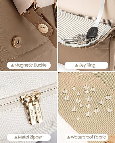 LOVEVOOK Laptop Backpack Women 15.6 inch, Vintage Rucksack Bag for Ladies, Fashion School Bags with USB Charging Port, Casual Work Daypacks for University Teacher College Travel, Beige Khaki — view 4