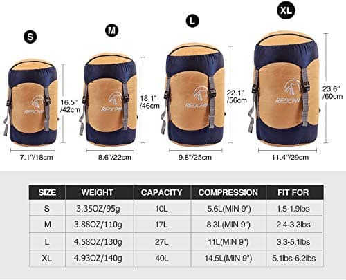 REDCAMP 15/25/35L Nylon Compression Stuff Sack for Sleeping Bag, Lightweight Compact Compression Bag for Camping Outdoor Hiking Backpacking Travelling, Yellow (Orange XL) — view 4
