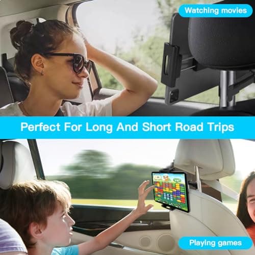 URAQT Car Headrest Tablet Mount,Car Back Seat iPad Holder with Foldable Extension Arm,360° Rotating Car Tablet Holder for Kids for iPad Pro, Air, Mini, Samsung Tab, Mobile Phone, 4.7-11 Inch Devices — view 6