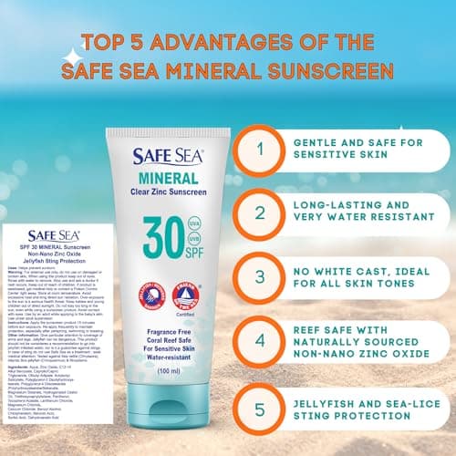 Safe Sea Zinc Oxide Sunscreen SPF30 | Clear Mineral Face And Body Sunscreen Without White Cast | Anti-Jellyfish Sting Protective Lotion | Travel Size - 100ml — view 2
